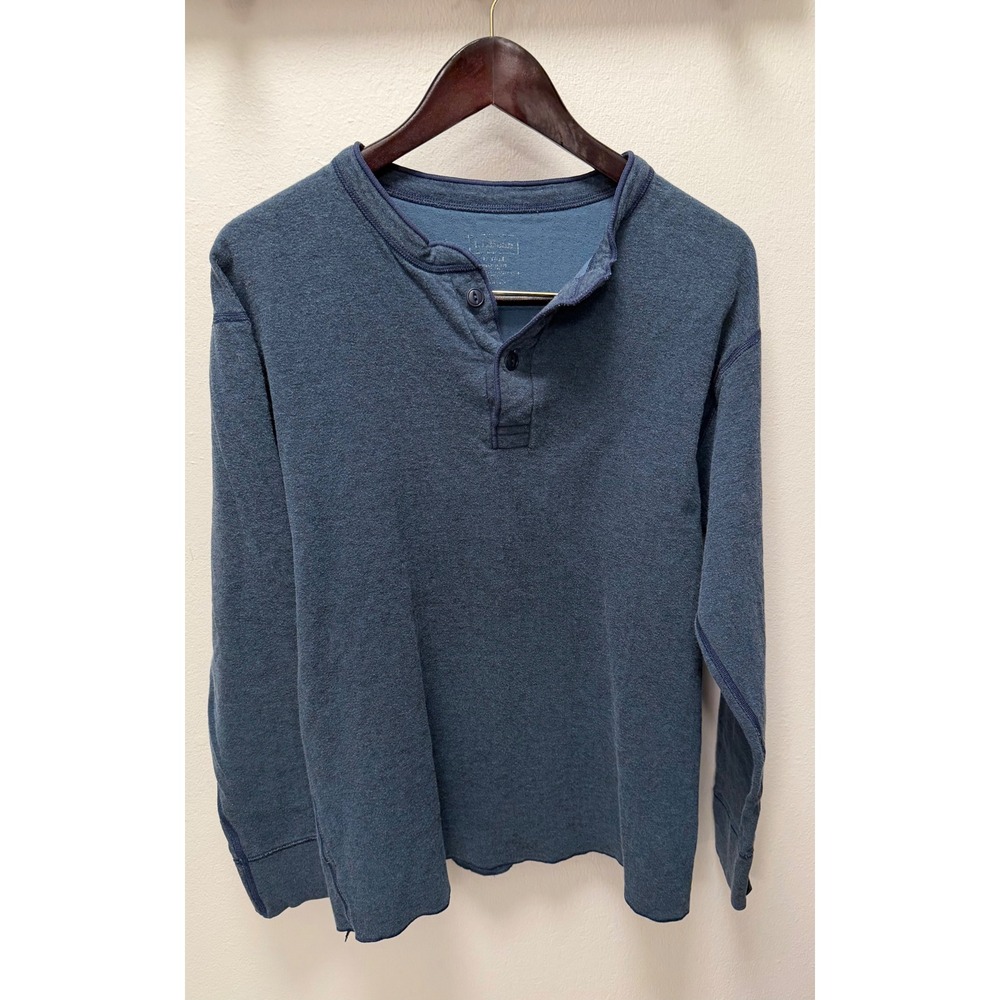 LL Bean Mens Long Sleeve Henley Shirt Blue Cotton Blend Size L‎